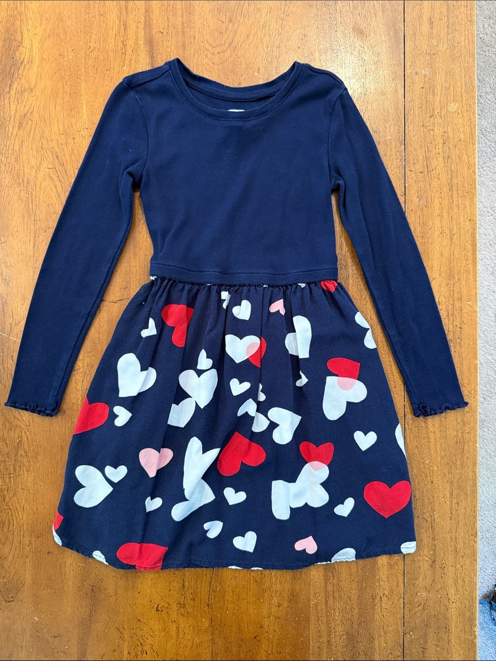 GAP Navy Long-Sleeve Dress with Red, White & Pink Heart Print